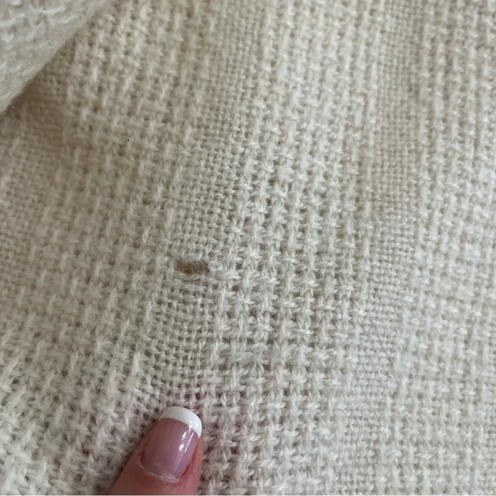 Vintage Faribo Cream Wool Acrylic Blend Satin Trim Blanket